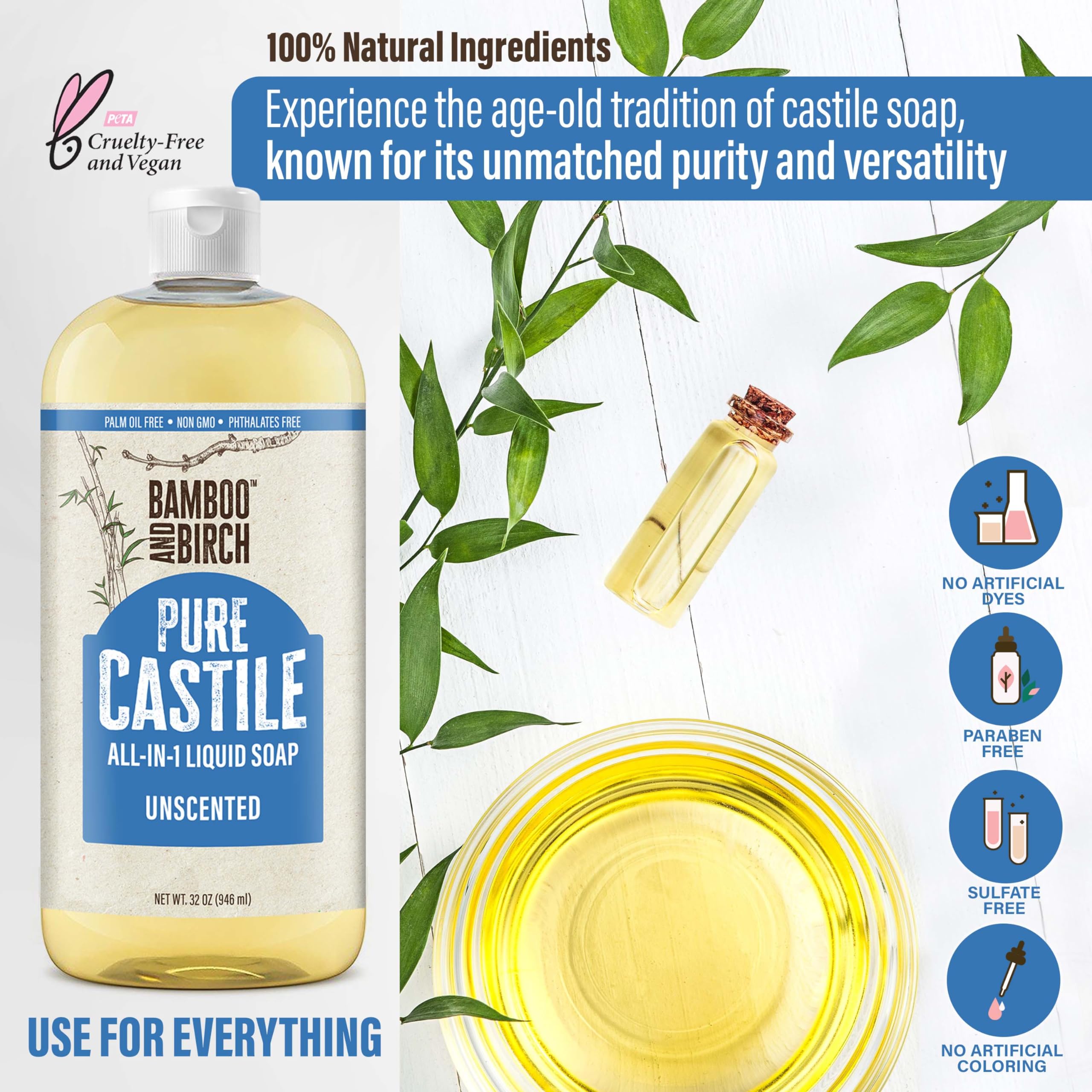 Bamboo and Birch cruelty-free vegan castile soap reflects an ethical household choice.
