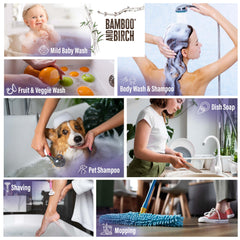 Bamboo and Birch Pure Castile Soap Liquid foam closeup highlights creamy lavender lather