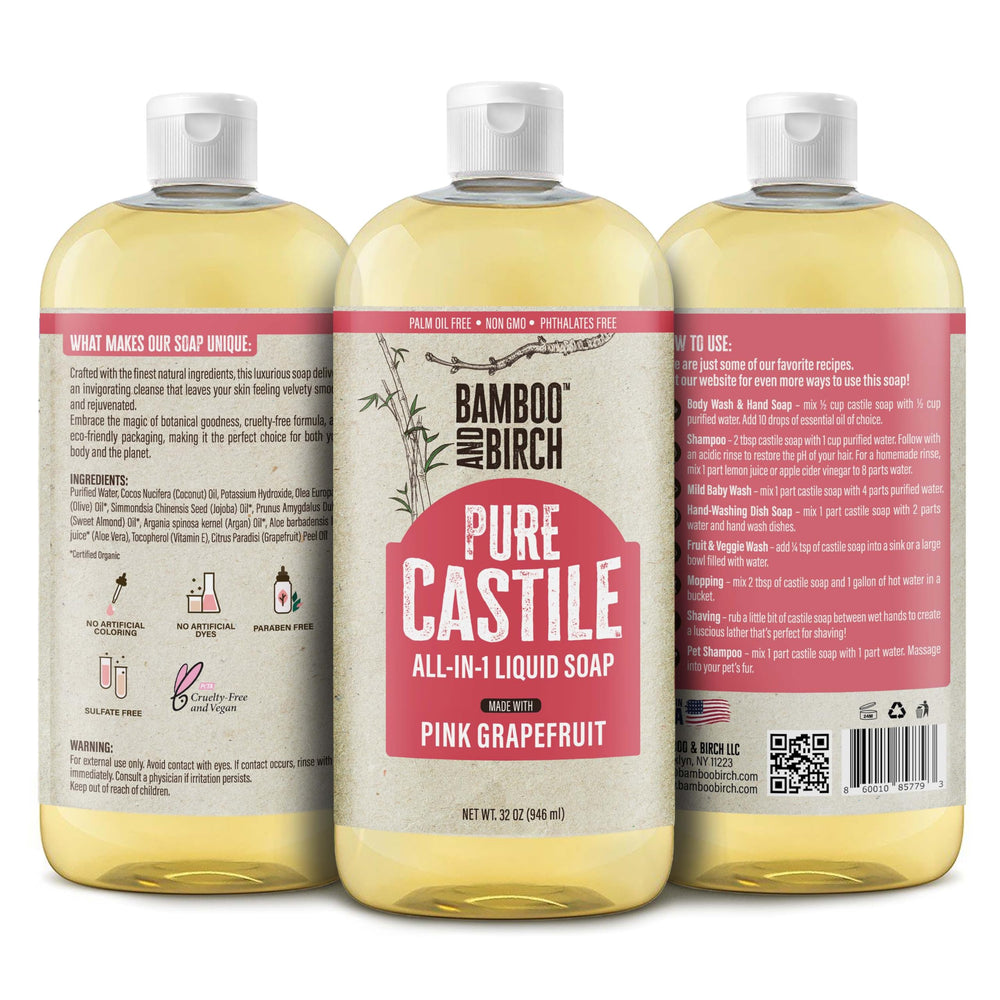 Bamboo and Birch Pure Castile Soap Liquid lather close-up reveals rich foam for everyday use.
