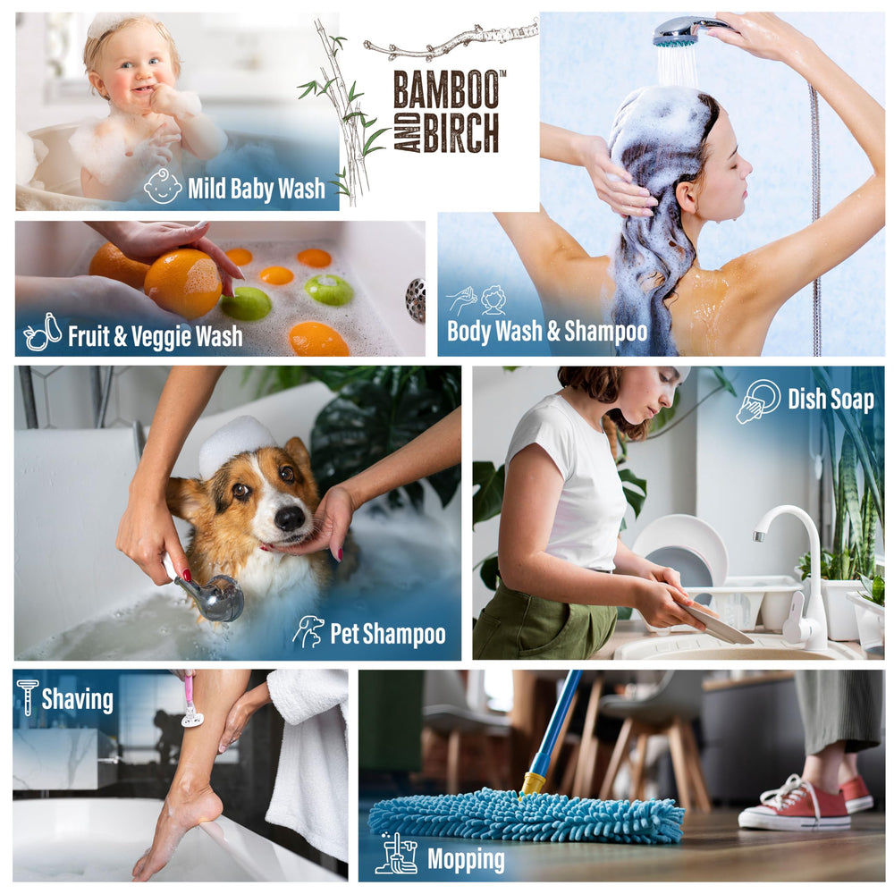 Bamboo and Birch Pure Castile Soap Liquid lather showing rich foam for daily cleansing.