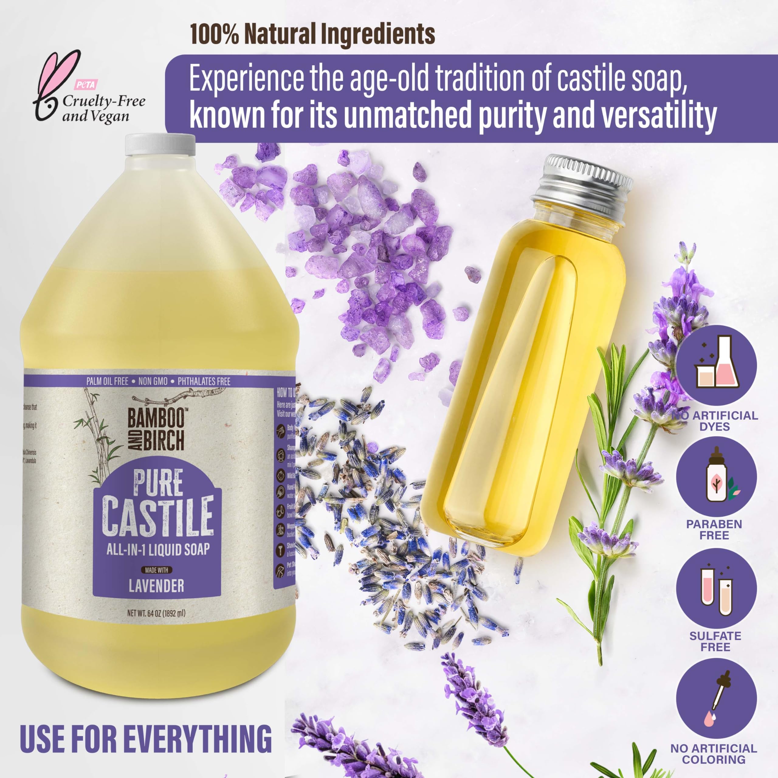 Bamboo and Birch Pure Castile Soap Liquid recyclable bottle emphasizes eco-friendly packaging