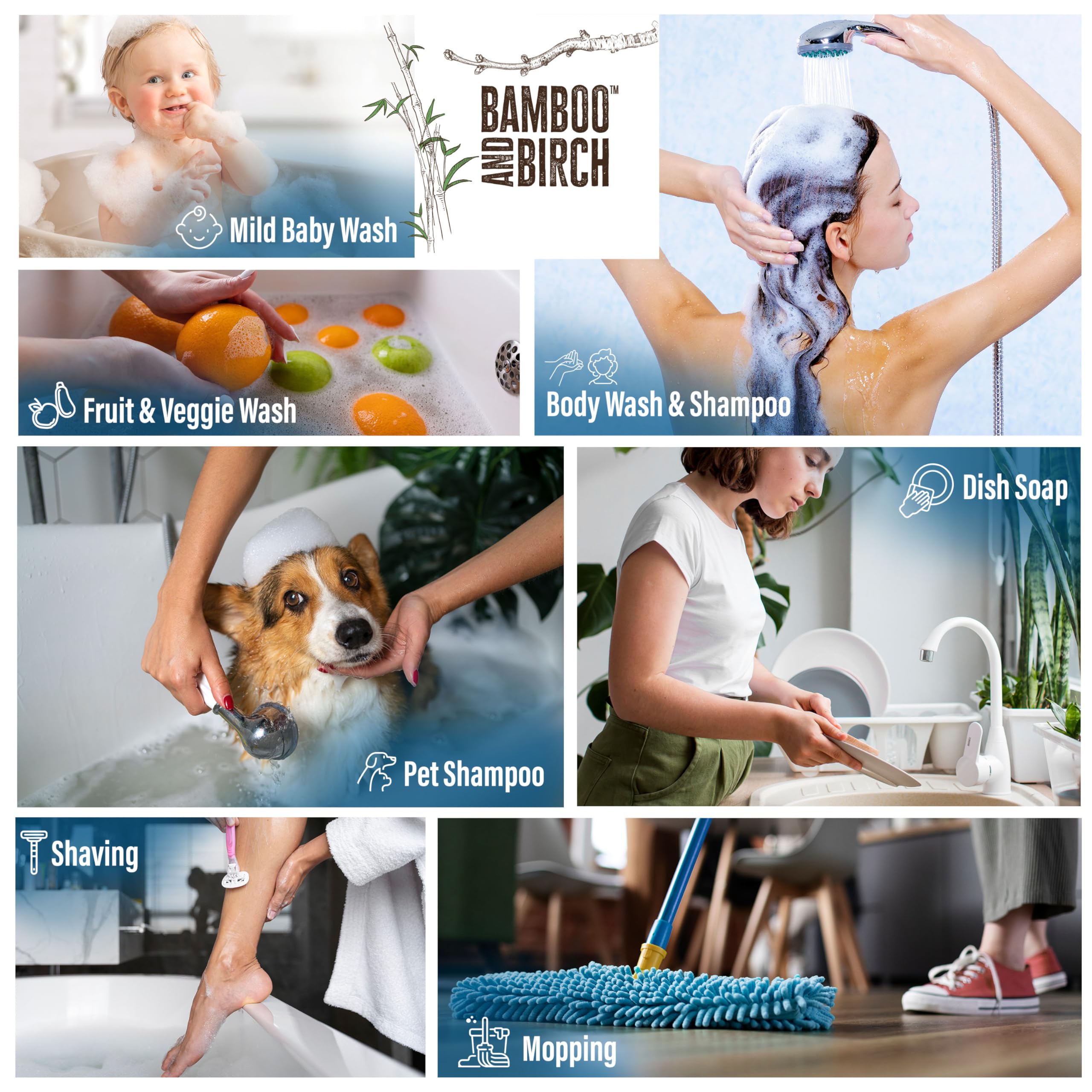 Bamboo and Birch Pure Castile Soap Unscented label highlights palm-oil-free, natural formula.