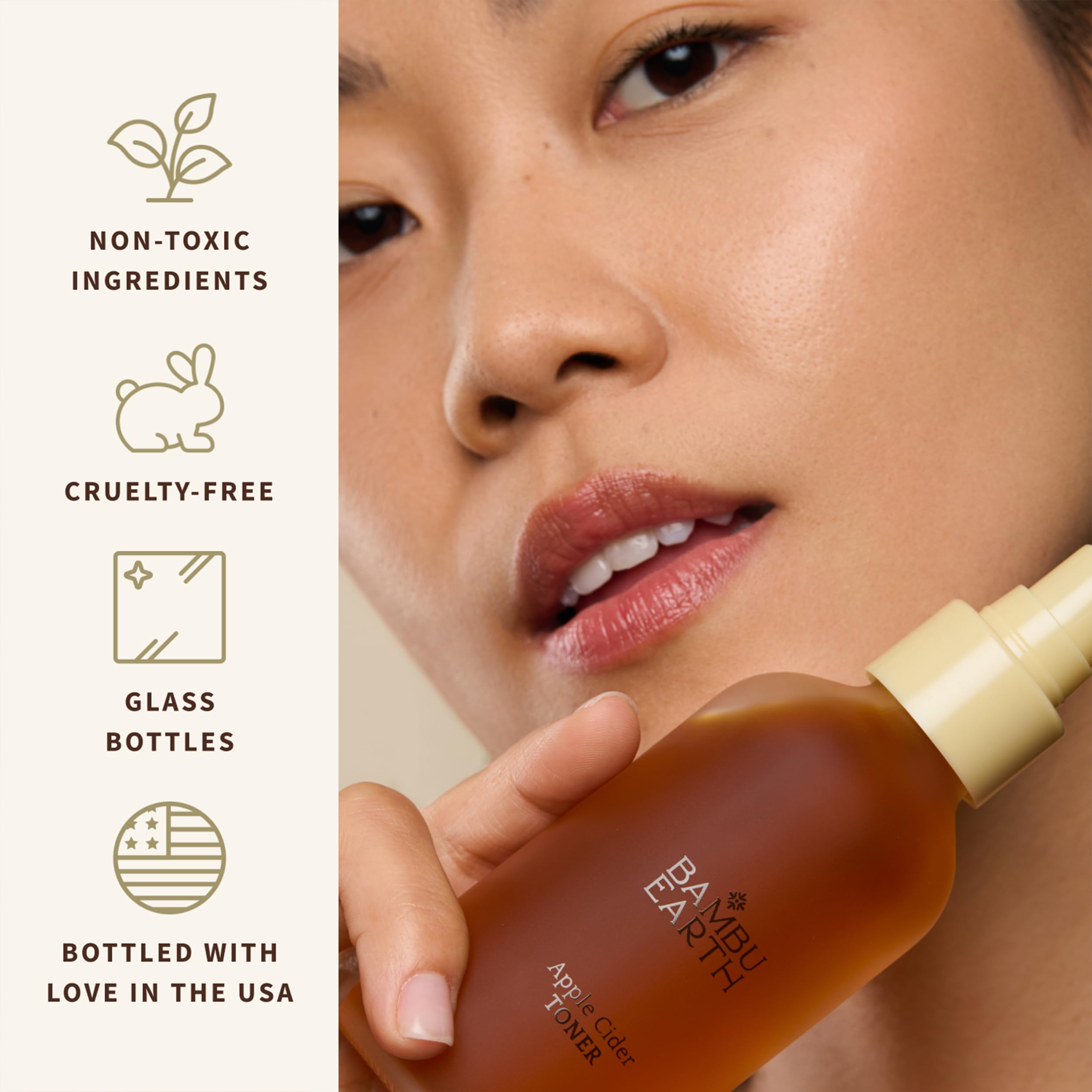 Bambu Earth Apple Cider Face Toner ingredients label highlights plant-based organic formula.