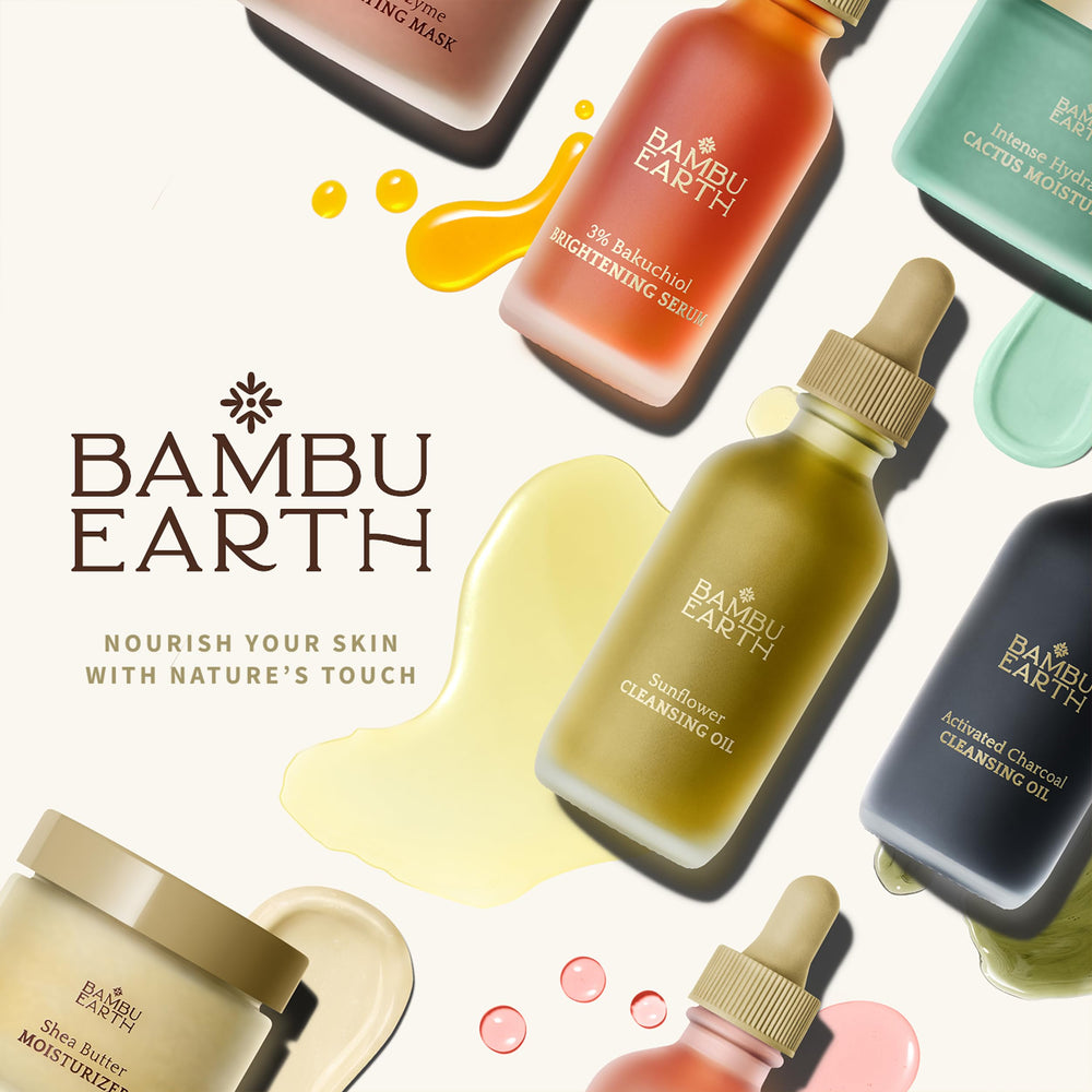 Bambu Earth pores-toning close-up suggesting refined pores and even skin tone.