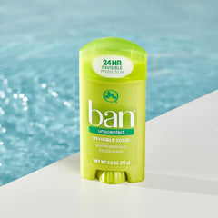 Ban Invisible Solid Deodorant close-up reveals silky texture and residue-free finish on skin