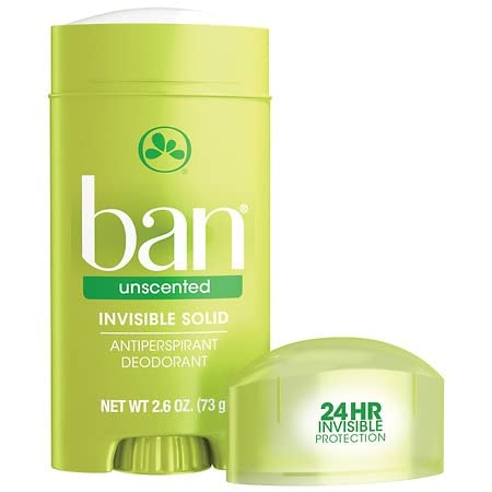 Ban Invisible Solid Unscented label close-up showing fragrance-free formula