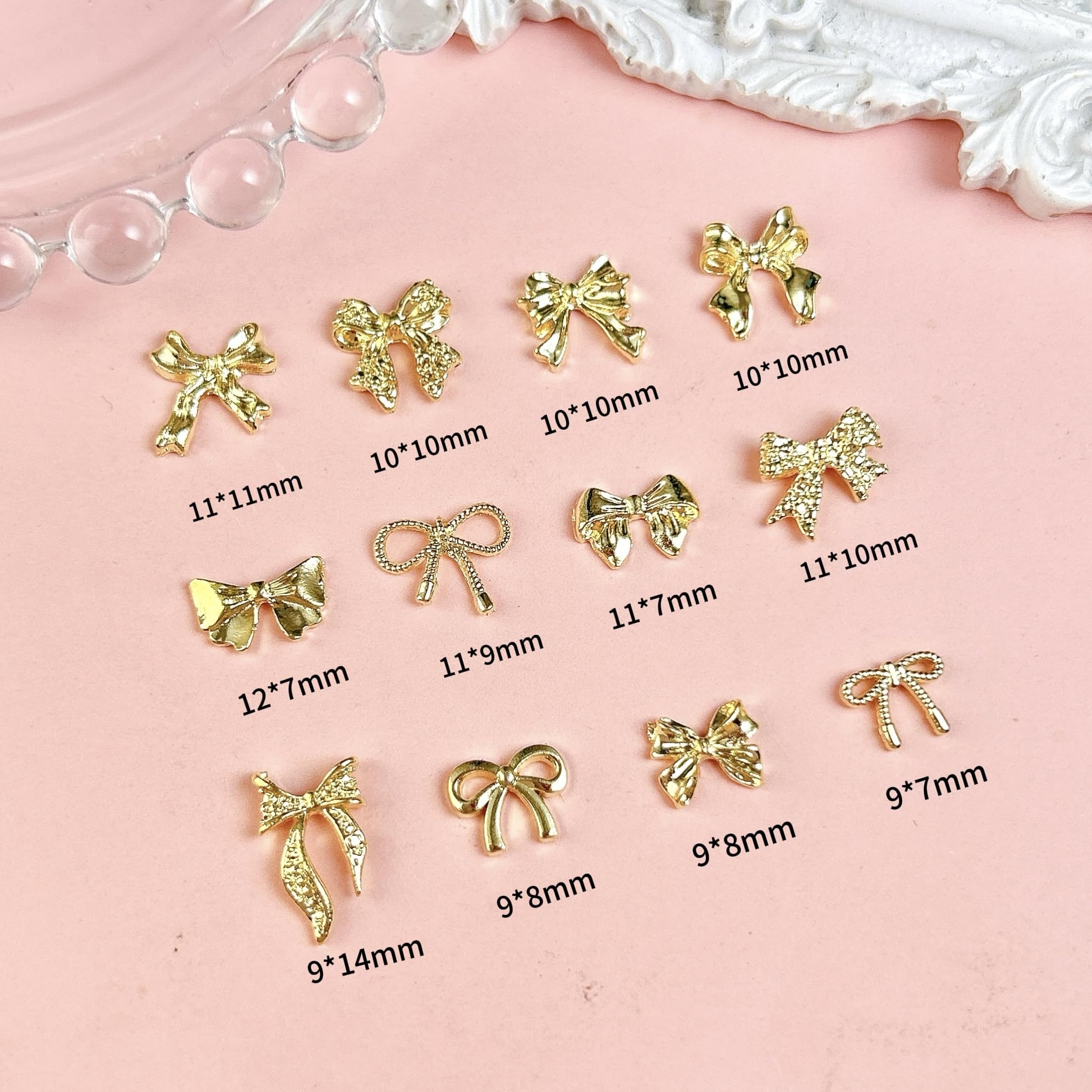 BANA ART 3D bowknot nail charms close-up highlights durable alloy and fine details.