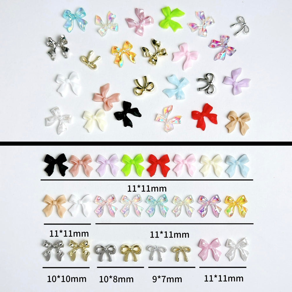 BANA ART Kawaii Color Bow nail charms assorted colors showcase vibrant options for personalized designs.