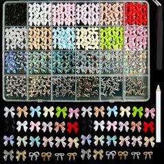 BANA ART Kawaii Color Bow nail charms box and tools for easy DIY nails.