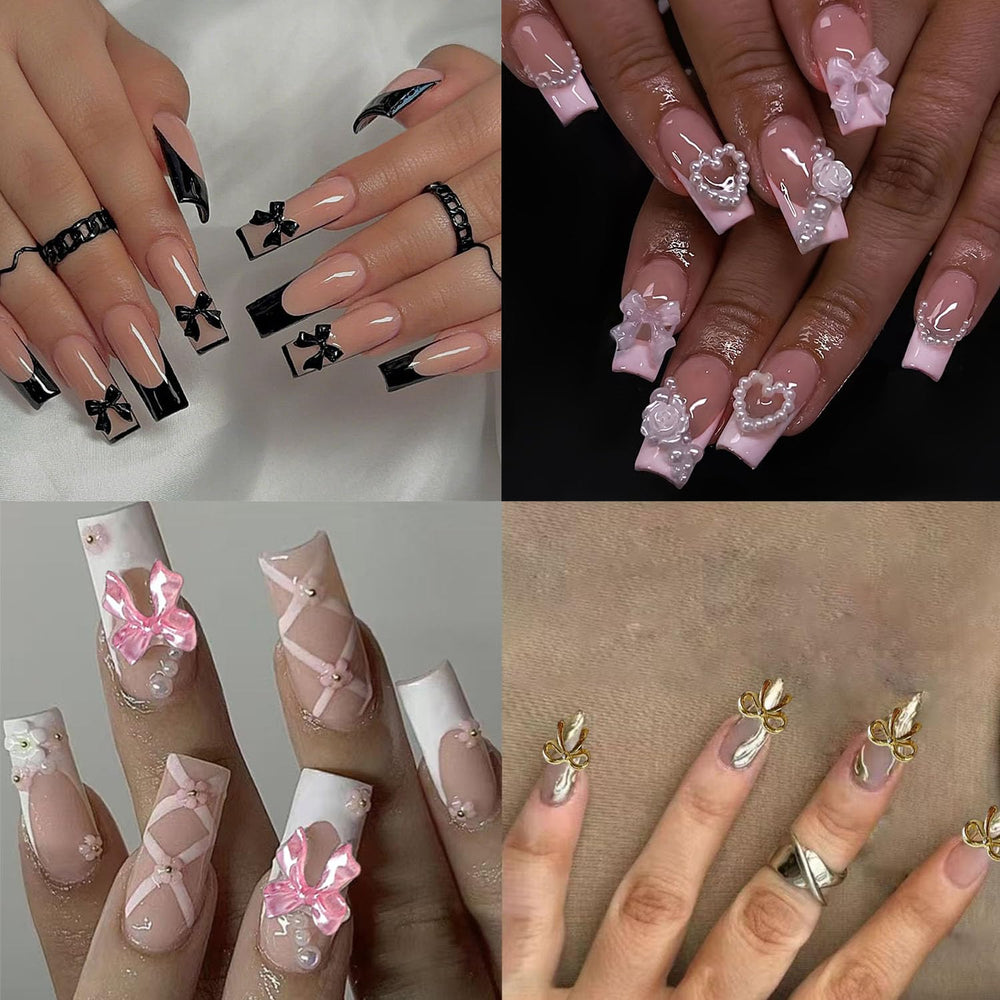 BANA ART Kawaii Color Bow nail charms durability ensures safe wear on gel or acrylic nails.