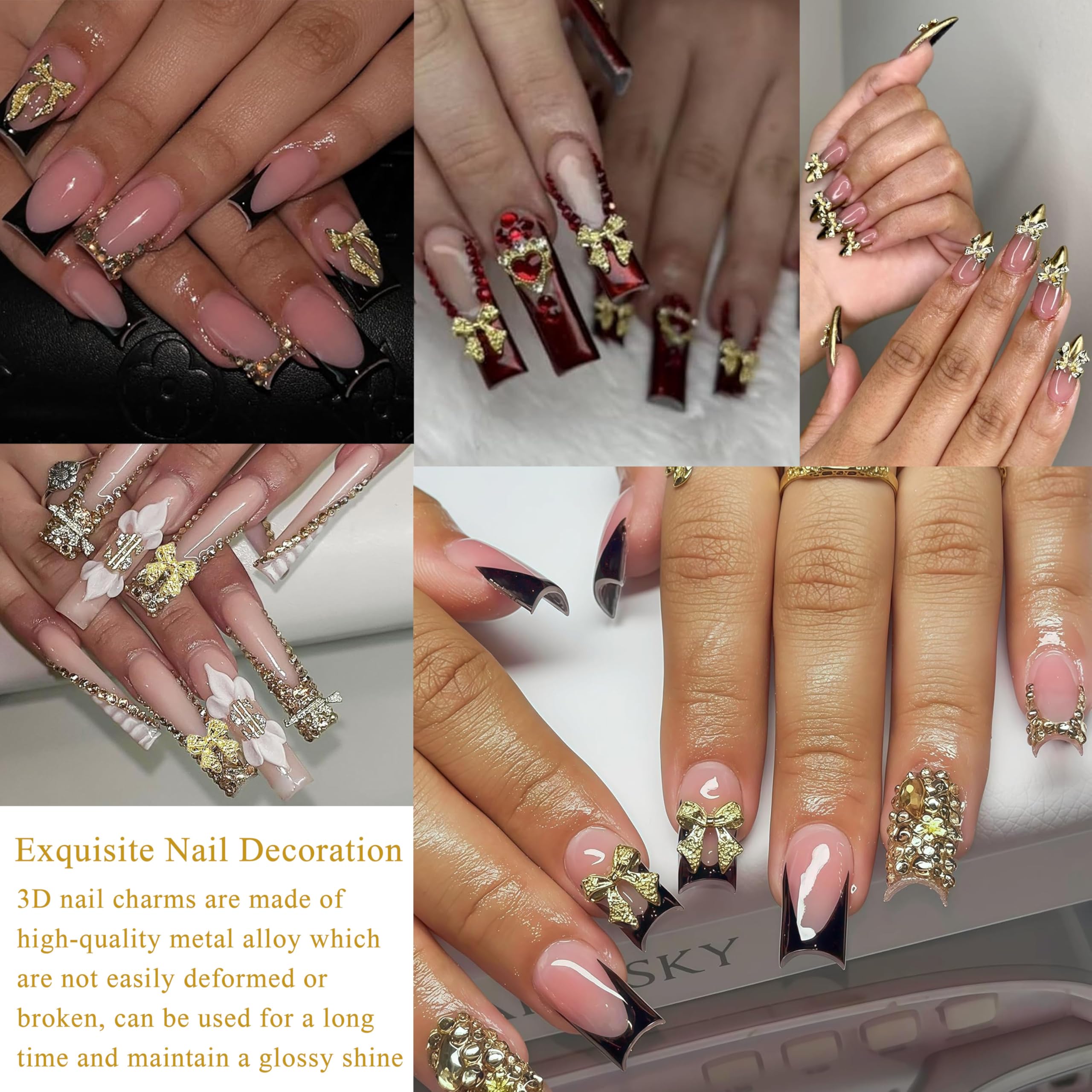 BANA ART nail charms size range aids precise placement on natural or artificial nails.