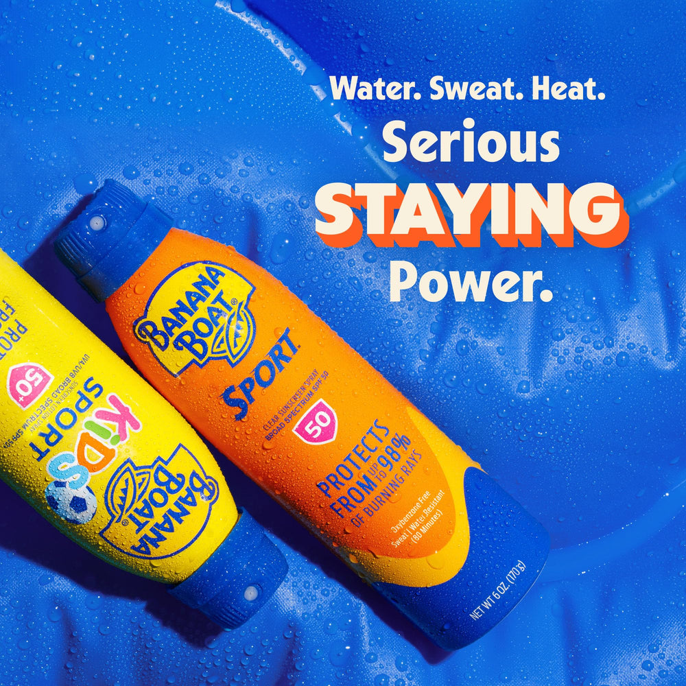 Label detail on Banana Boat highlighting SPF 50 and oxybenzone-free formula