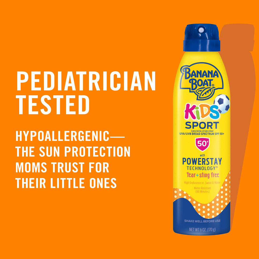 Banana Boat SPF 50 spray provides UVA/UVB protection during sunny play.