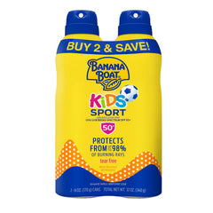 Banana Boat Sport Kids Sunscreen Spray twin-pack ready for outdoor adventures.