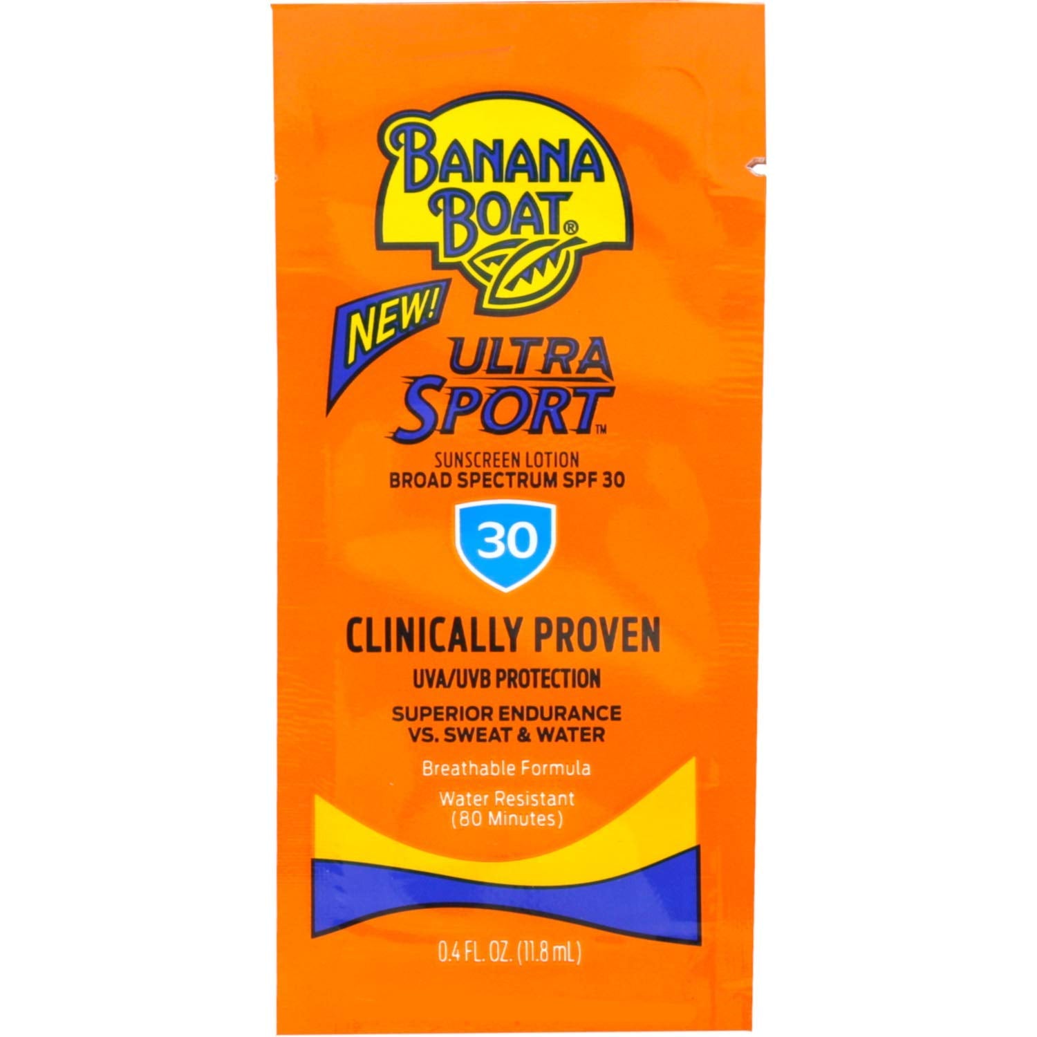 Banana Boat Sport SPF 30 travel packets laid out for beach day protection