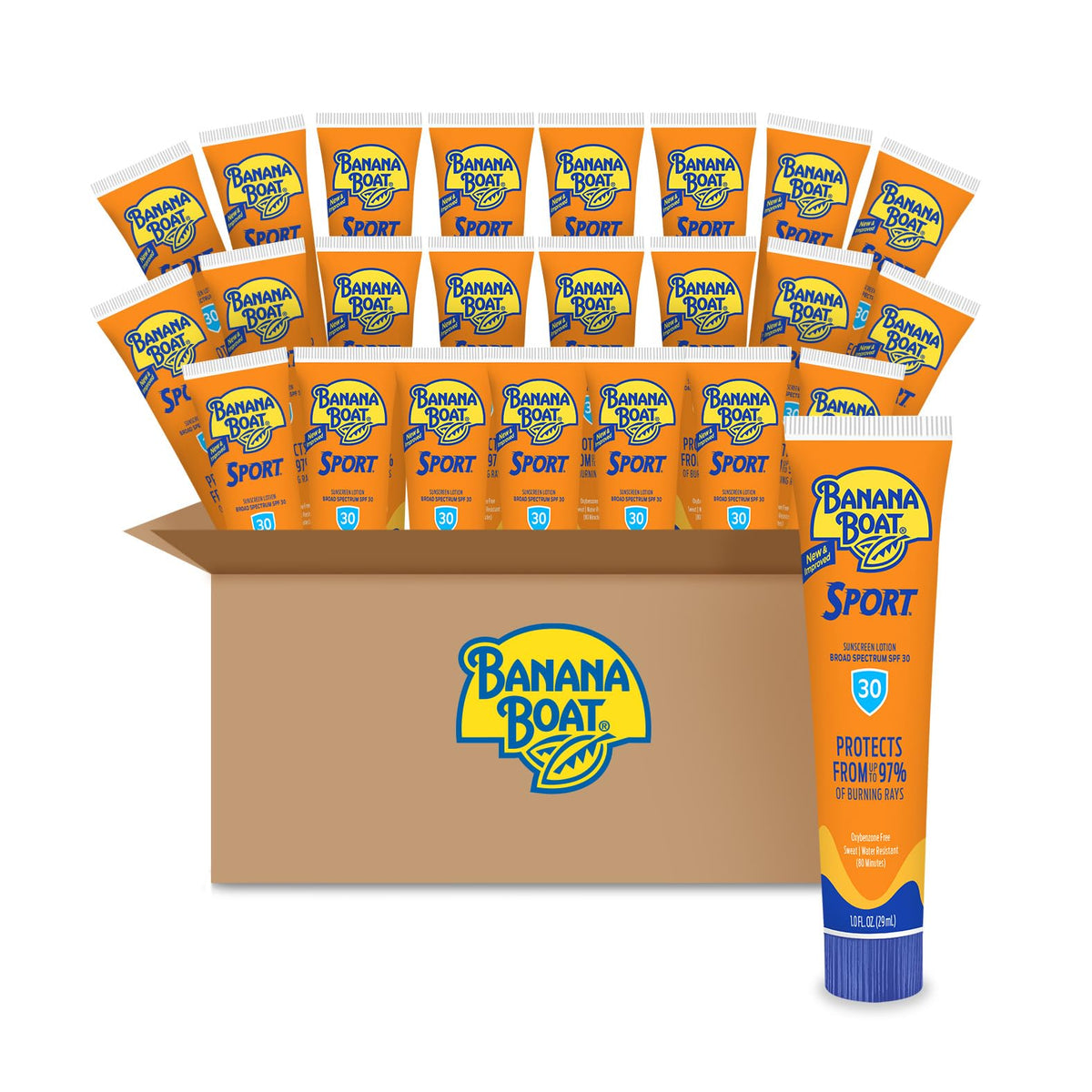 Banana Boat Sport Ultra SPF 30 travel-size packaging for on-the-go sun protection.
