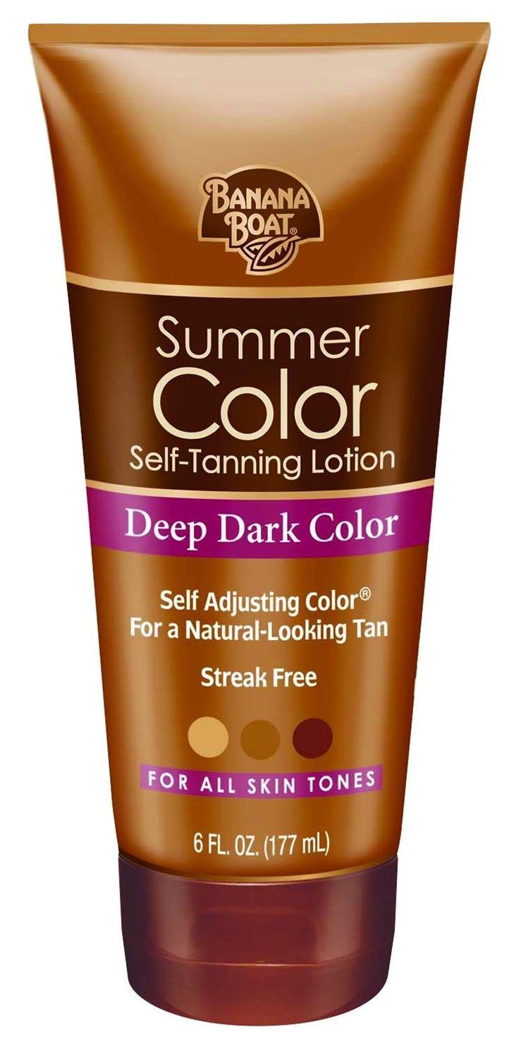 Banana Boat Summer Color self tanning lotion bottle demonstrates shade development for a sunless tan.