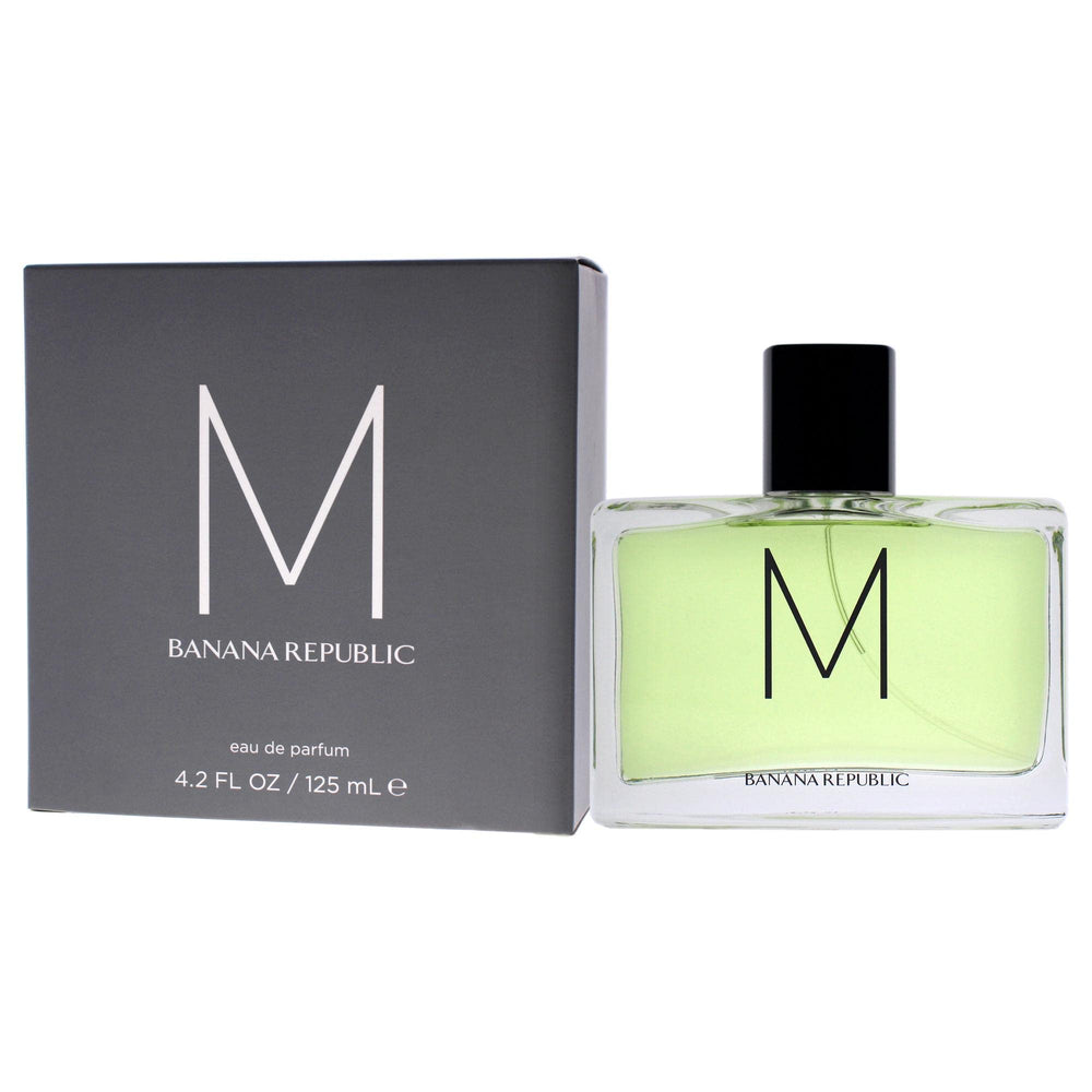 Banana Republic M Men EDP spray with ingredients card for evaluating citrus-plum-fig leaf profile