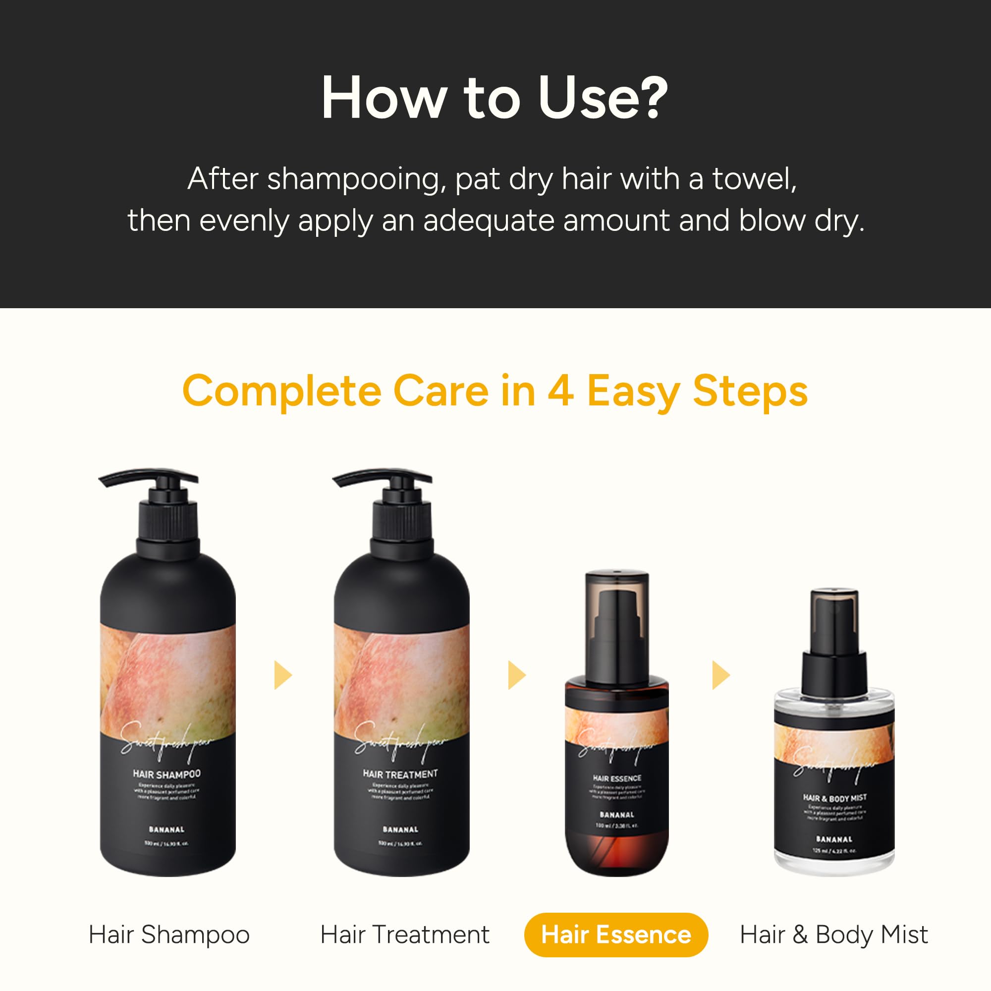 BANANAL dry damage hair application demonstrates convenient daily use on mid-lengths and ends.