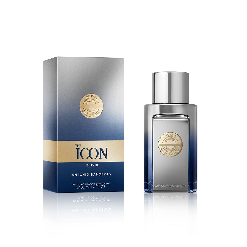 Banderas Antonio The Icon Elixir bottle-front highlights a bold, long-lasting scent for events
