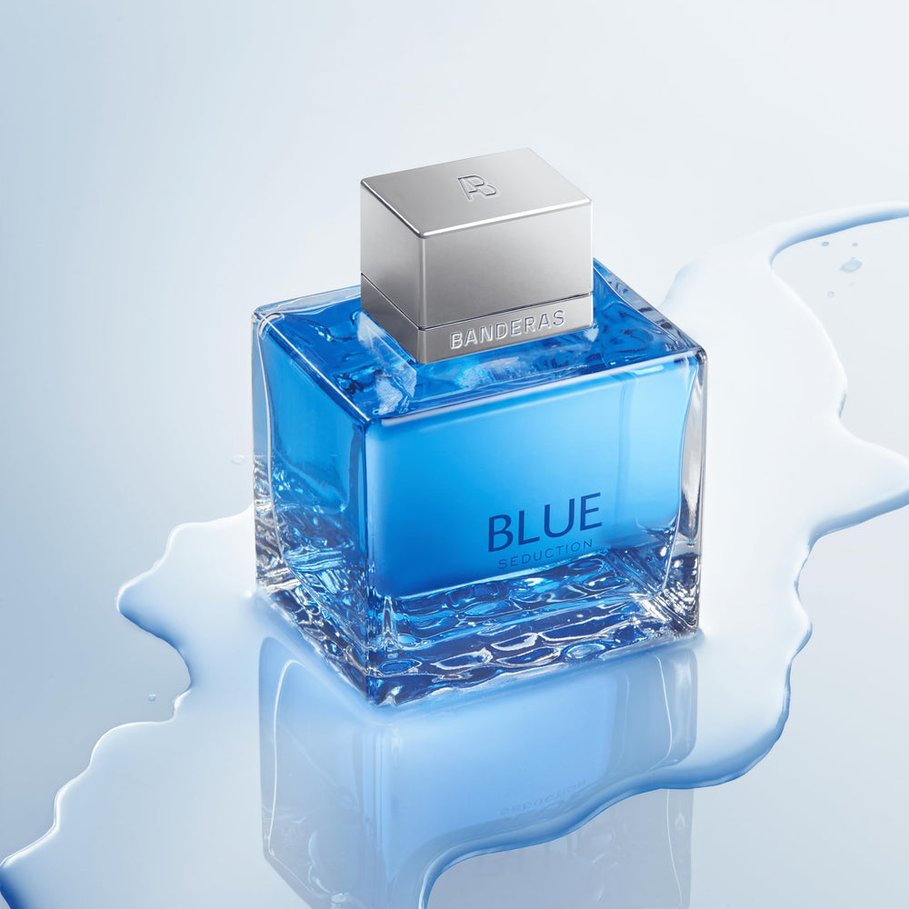Banderas Blue Seduction lifestyle shot suggests casual, fresh daytime wear.