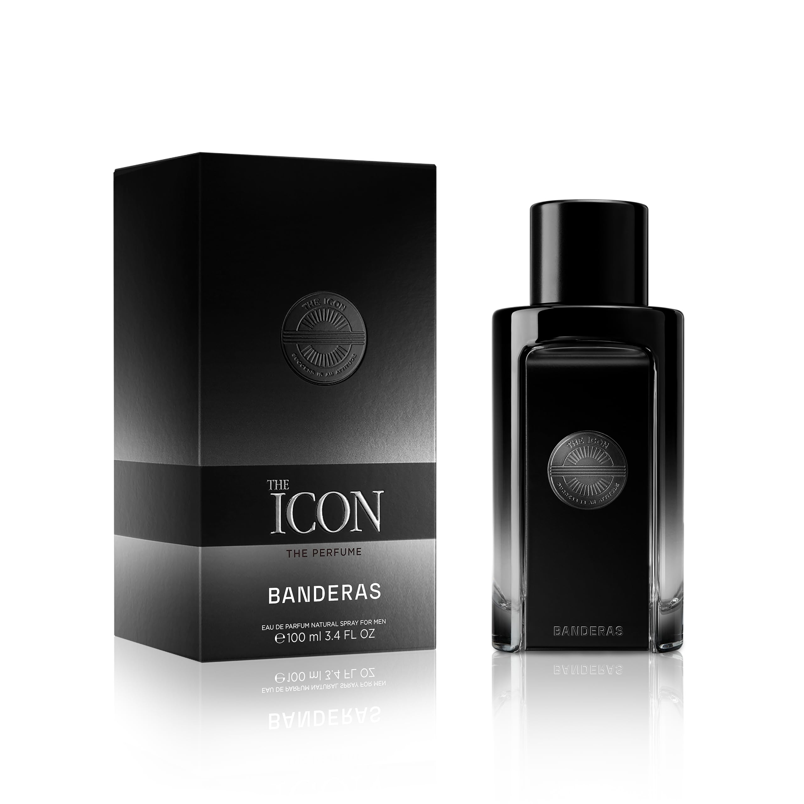Banderas The Icon bottle-front view showing bold masculine presence for events