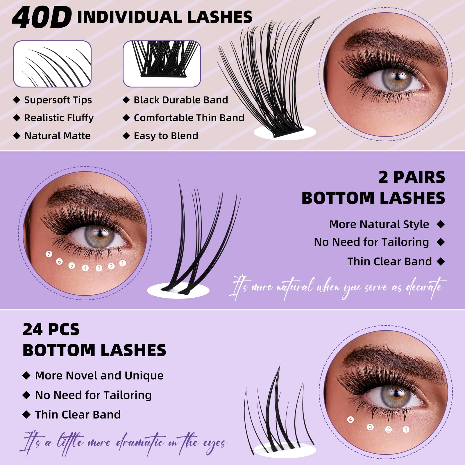 BandQaugen 40D D curl lashes offer lifted, wispy clusters for a soft look.