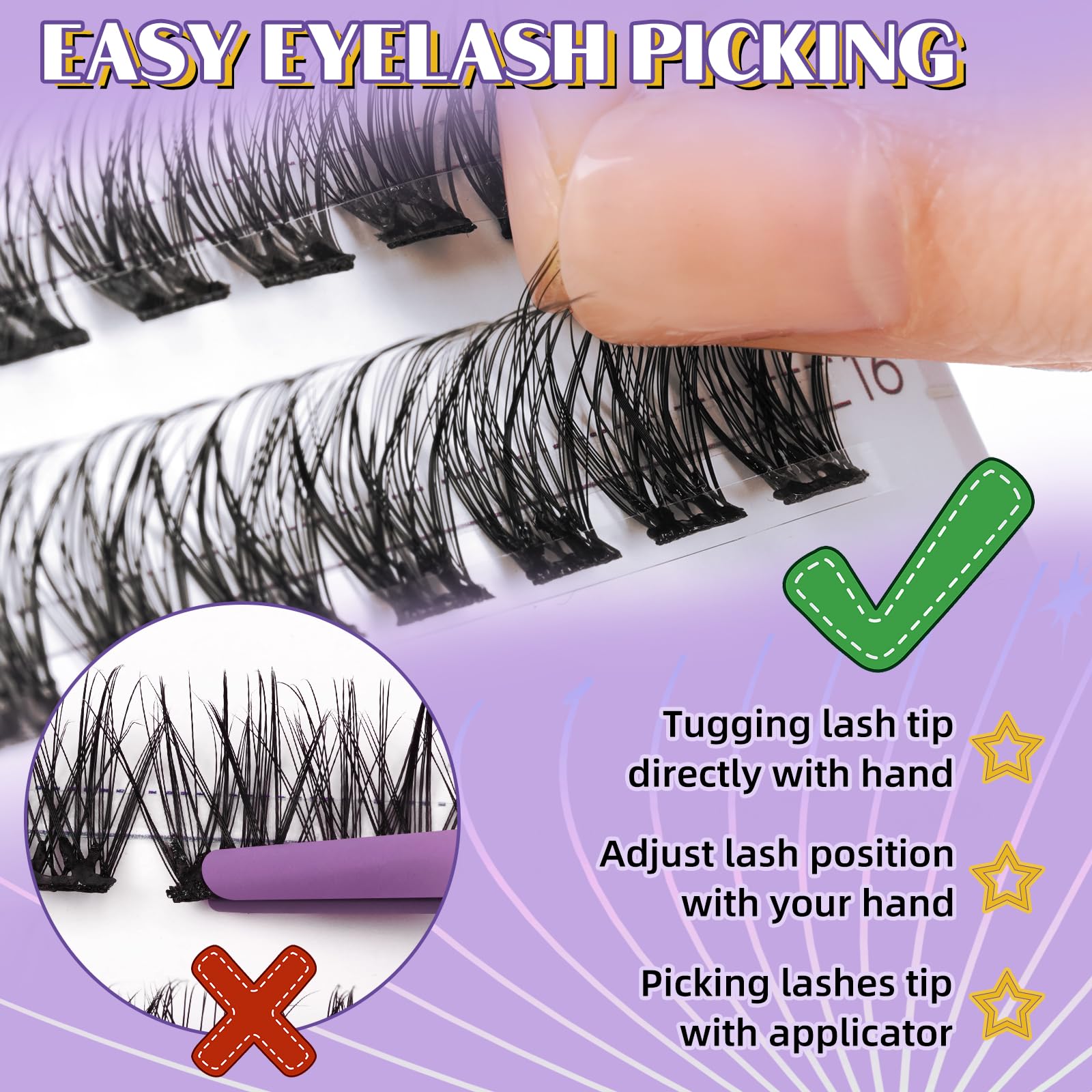 BandQaugen lash clusters closeup showing soft, wispy lashes