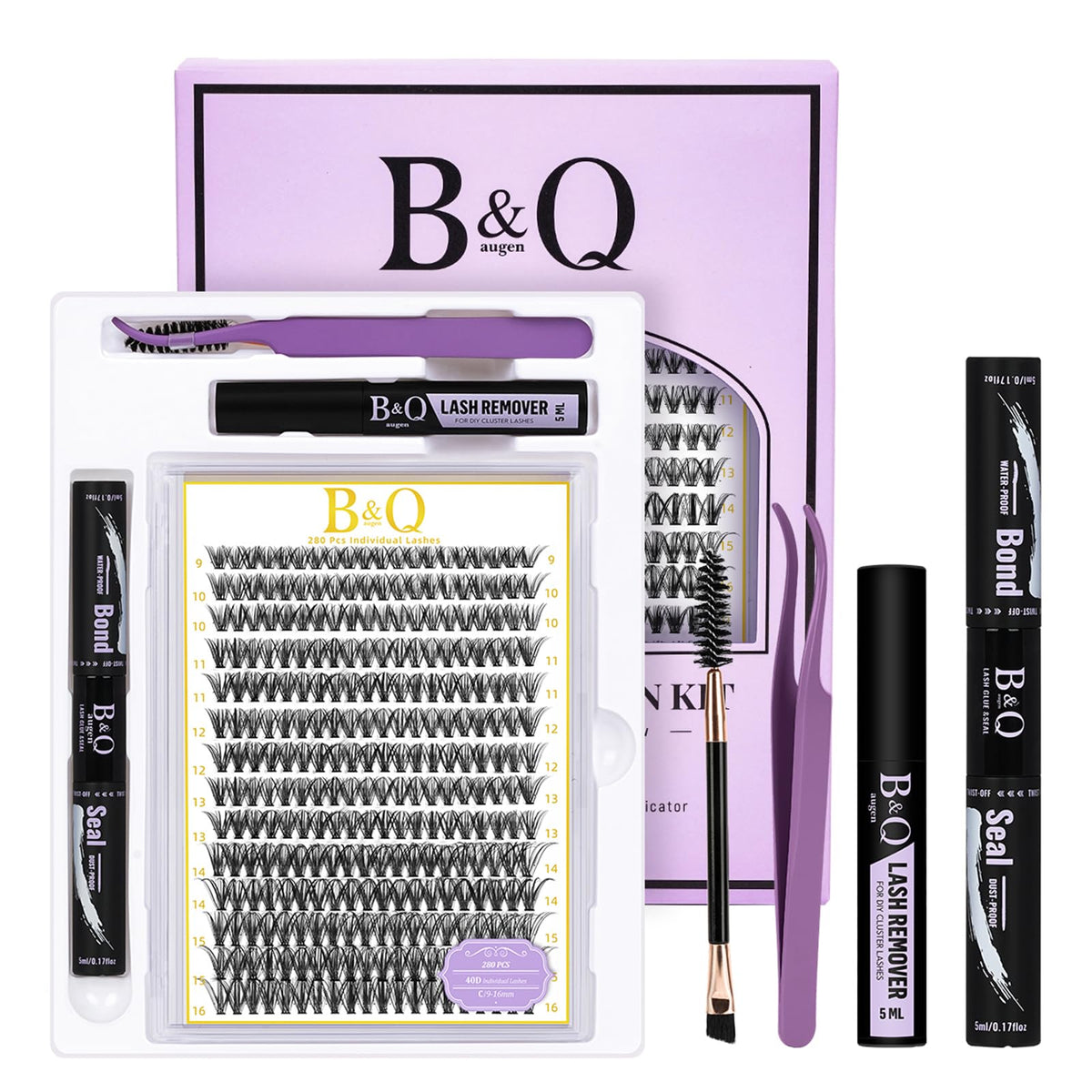 B&Qaugen lash clusters kit 280pcs for at-home DIY results.