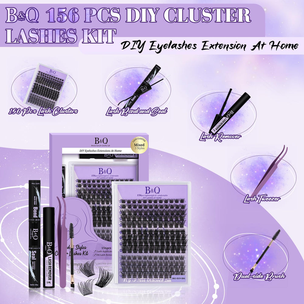 B&Qaugen lash clusters kit contents show 156pcs for versatile looks.
