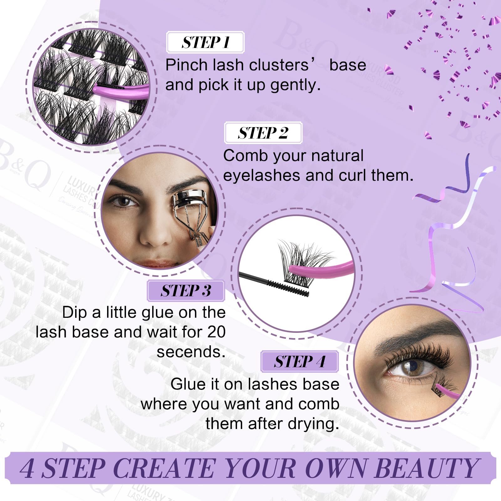 B&Qaugen lash clusters length-14mm shows fuller effect for evening looks.