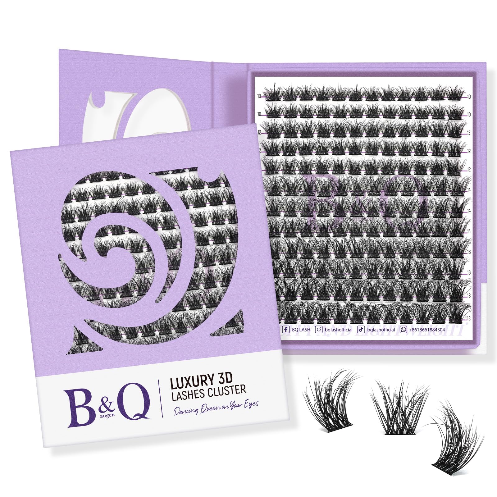 B&Qaugen Lash Clusters tray closeup highlights fluffy 3D texture for natural volume.