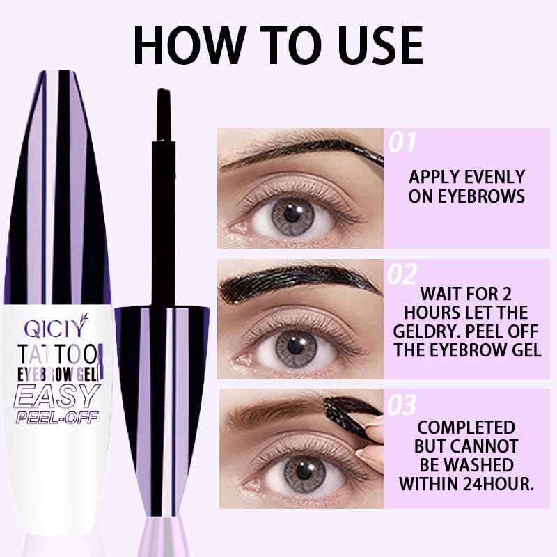 Bangfeng Easy Peel-Off Eyebrow Gel application demonstrates quick brow sculpting before peel-off.