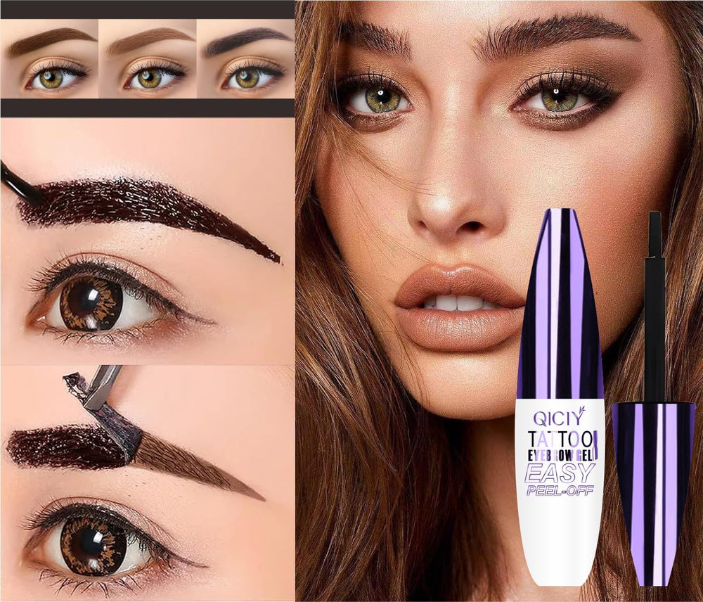 Bangfeng Easy Peel-Off Eyebrow Gel drying time illustrates 15–20 minute wait before peeling.