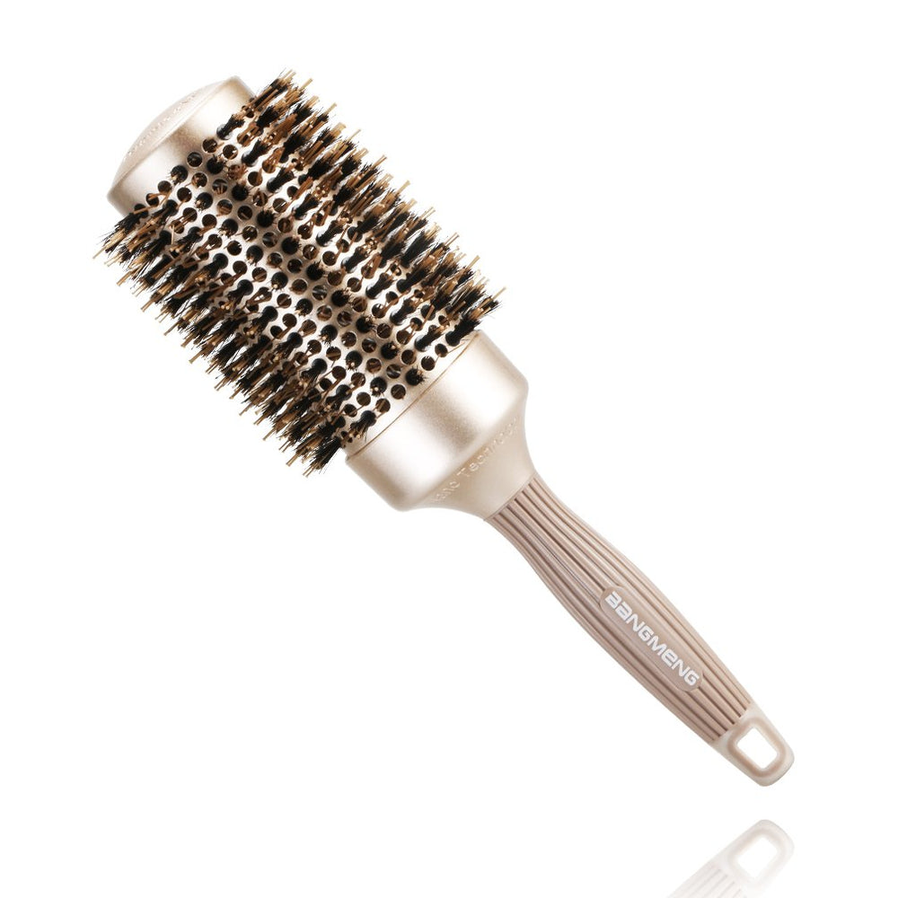 BANGMENG round-barrel anti-static hair brush 2-inch boosts shine and speeds drying.