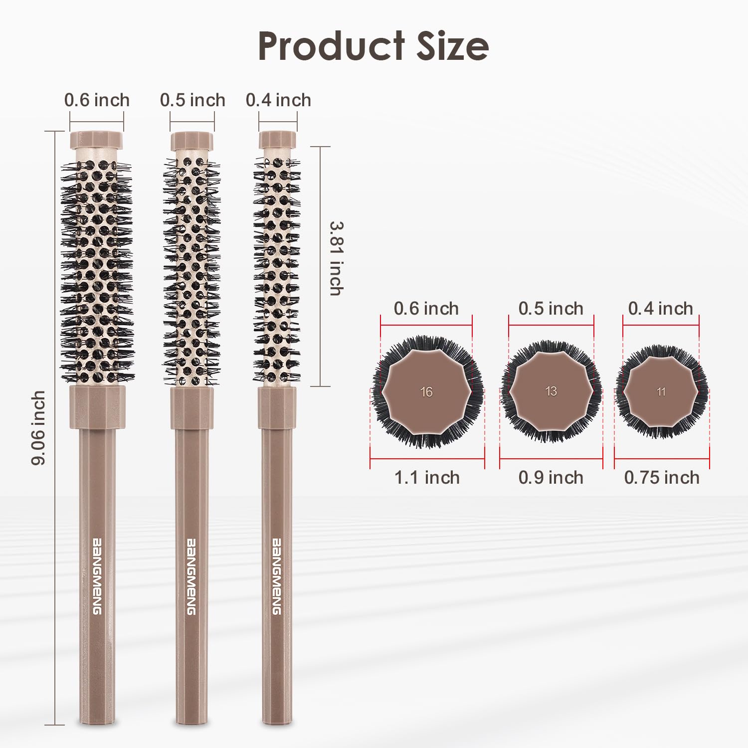 Bangmeng 0.4-inch round brush close-up ideal for short hair bangs