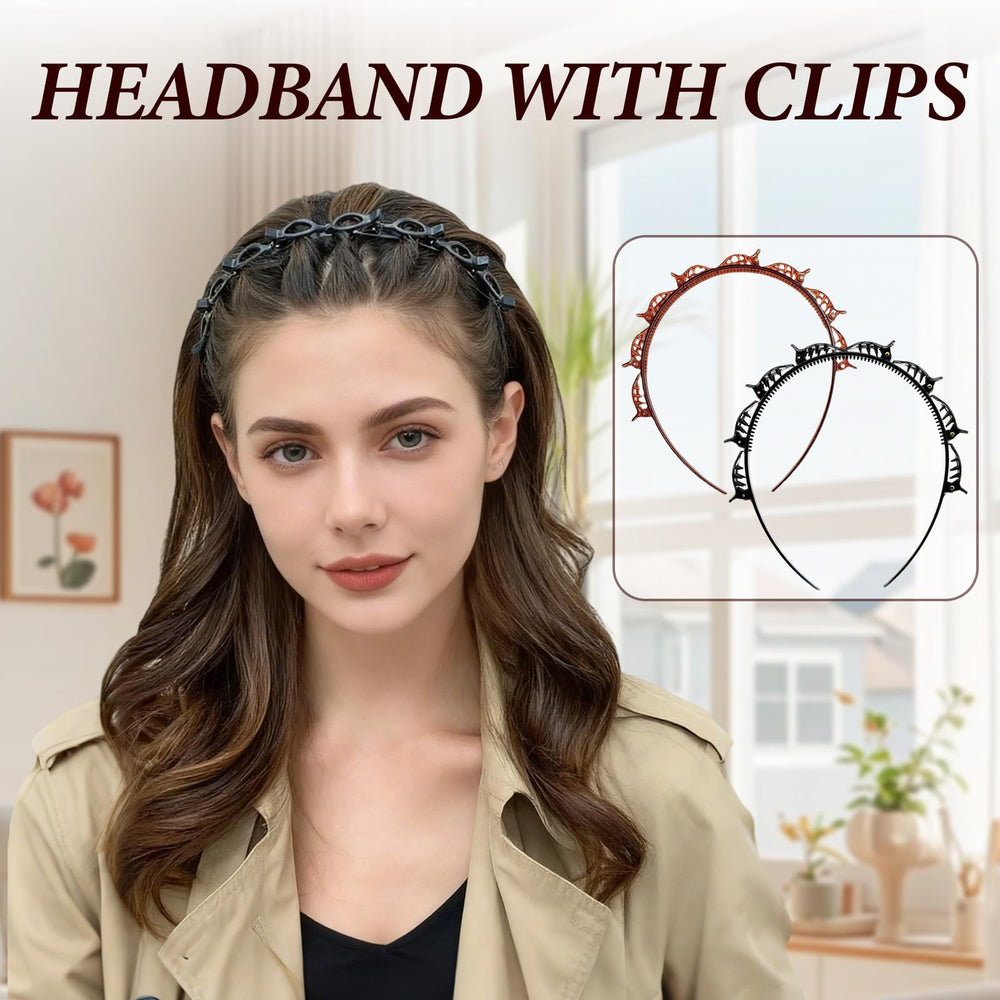 4 Pcs Bangs Hairstyle Hairpin Headband shows double-layer clips securing bangs and side hair.
