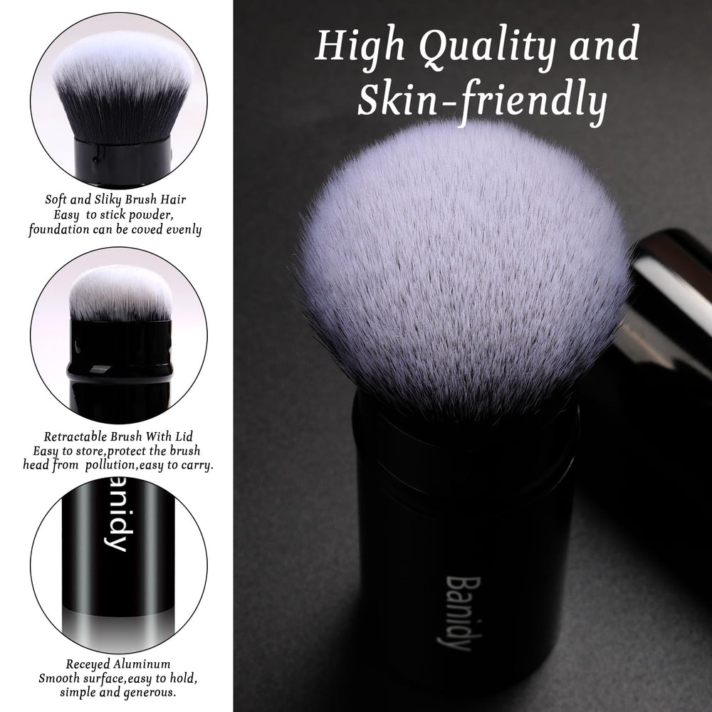 Banidy aluminum-tube retractable brush offers durable, portable performance for on-the-go makeup