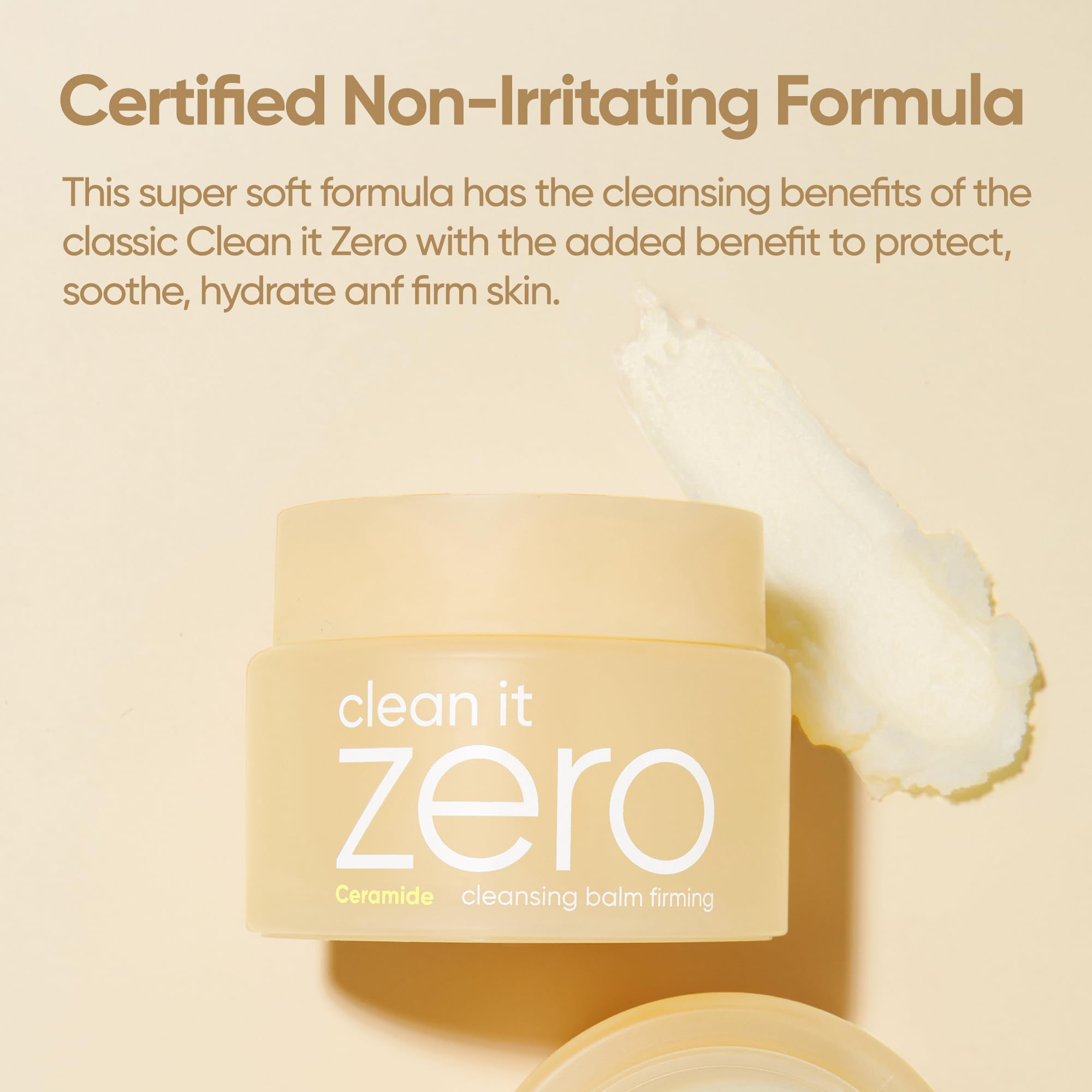 BANILA CO Clean it Zero Firming Cleansing Balm packaging highlights vegan, non-irritating formula