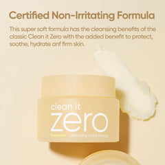 BANILA CO Clean it Zero Firming Cleansing Balm packaging highlights vegan, non-irritating formula