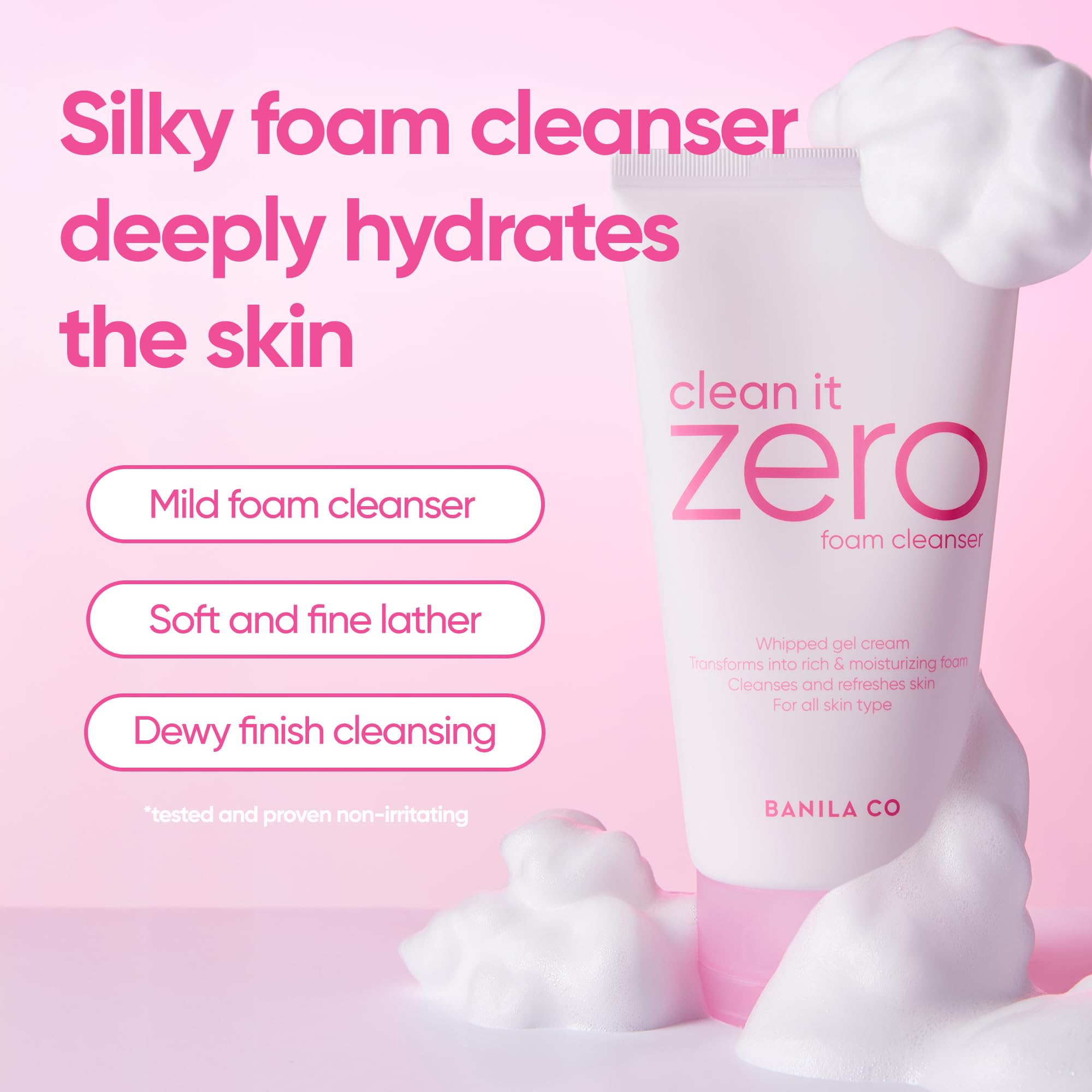 BANILA CO Clean It Zero Foam Cleanser creamy foam ready for daily lather and refreshing cleanse.
