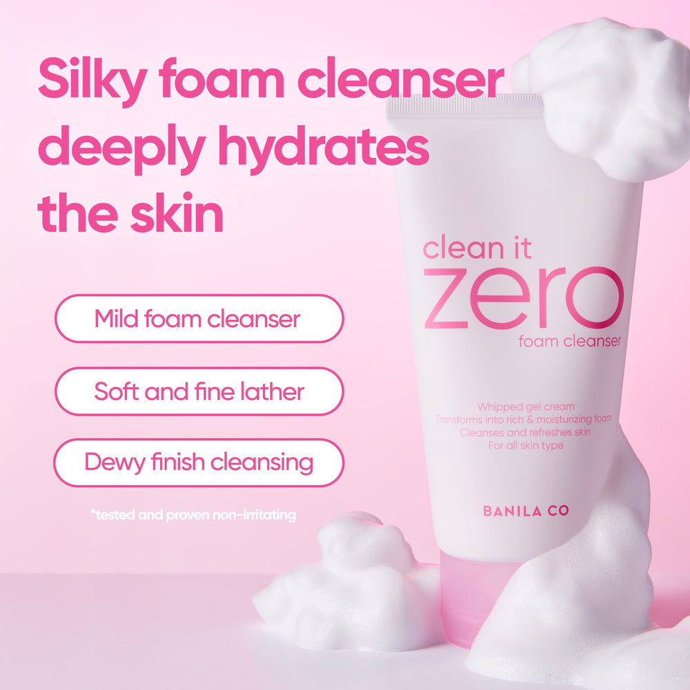BANILA CO Clean It Zero Foam Cleanser creamy foam ready for daily lather and refreshing cleanse.