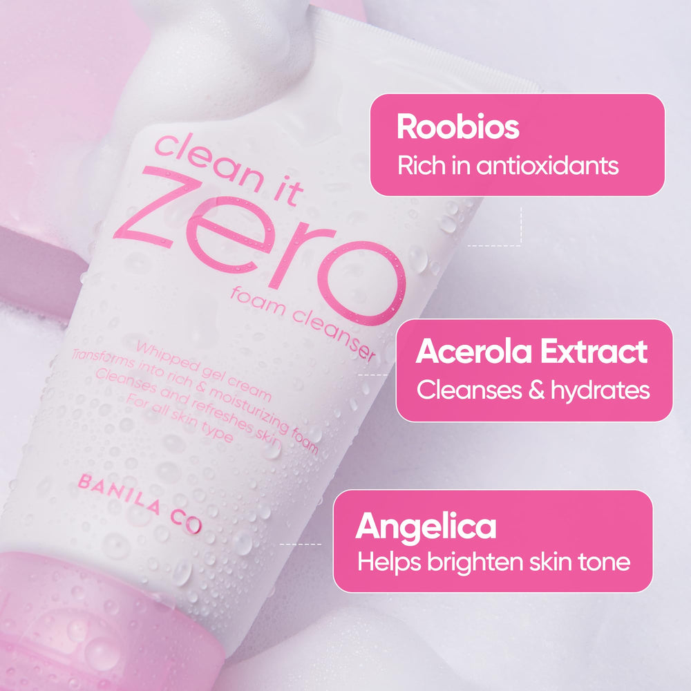 BANILA CO Clean It Zero Foam Cleanser massaged onto the face for a gentle cleanse.