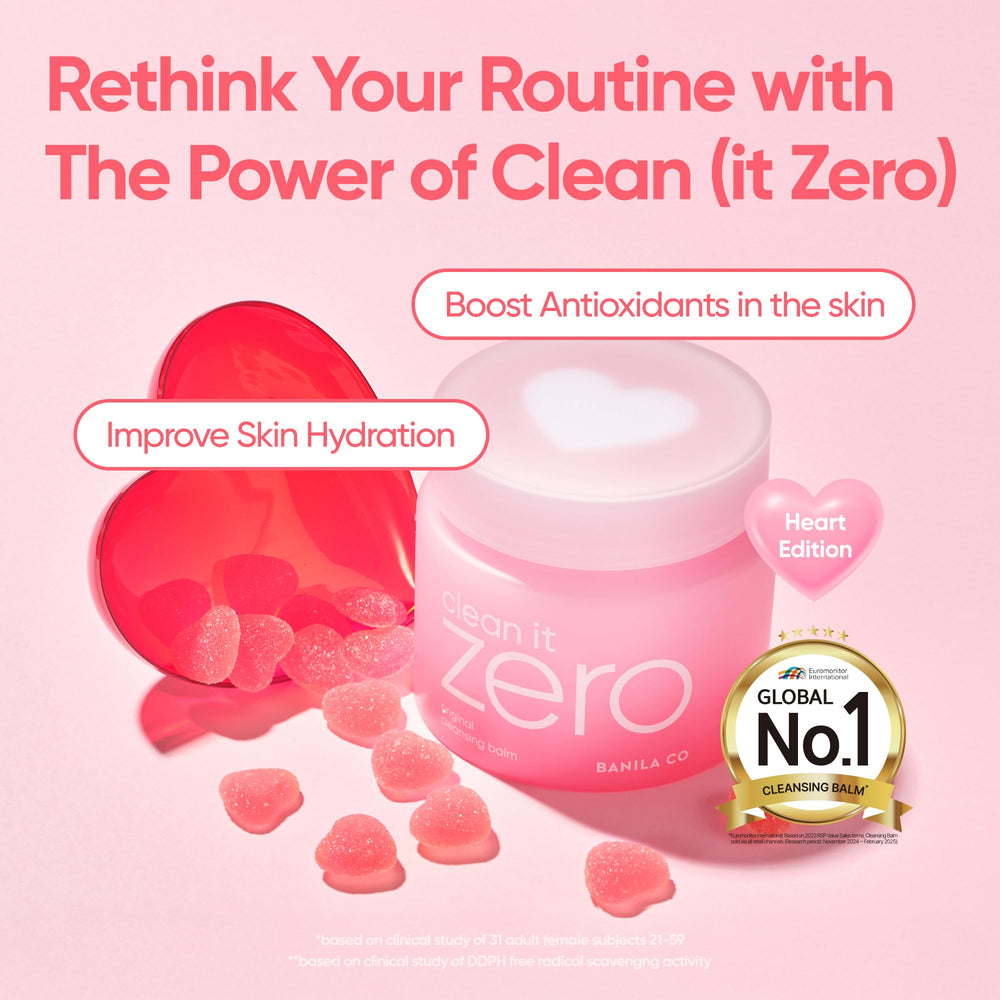 BANILA CO Clean It Zero Heart Edition sherbet texture melts makeup smoothly.