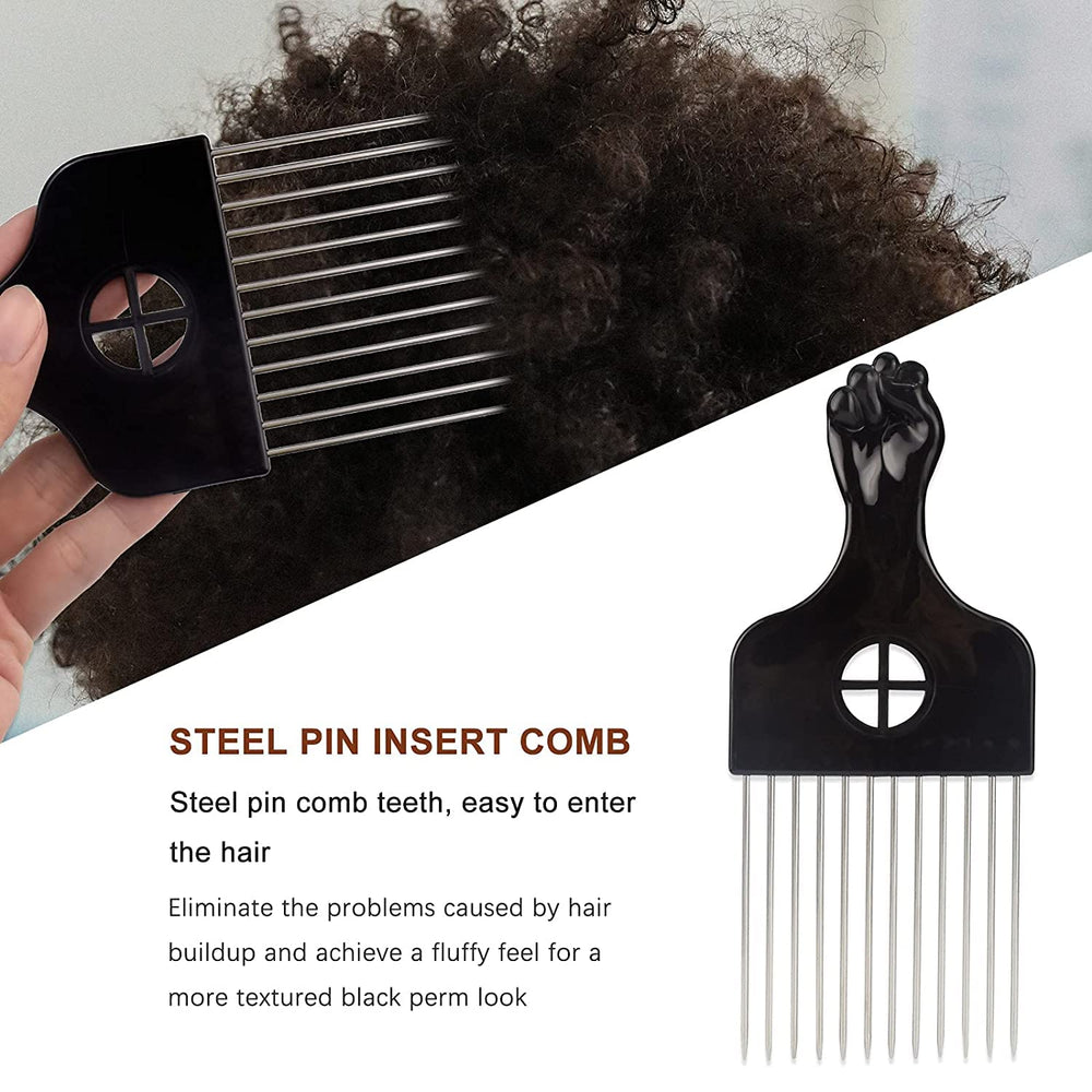 Banisyu metal pick comb closeup with reinforced teeth for curly and Afro textures.
