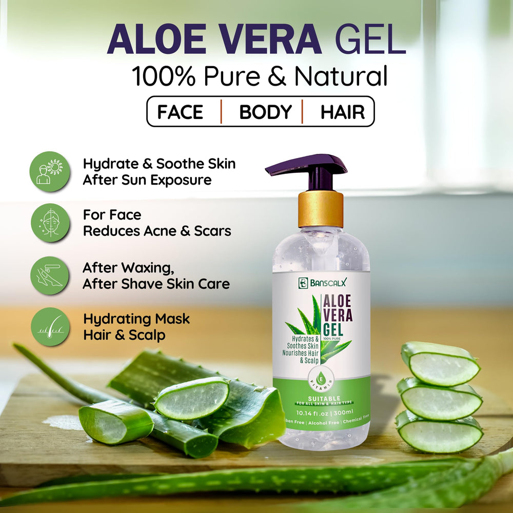 BANSCALX Aloe Vera Gel after sun exposure soothes irritated skin.
