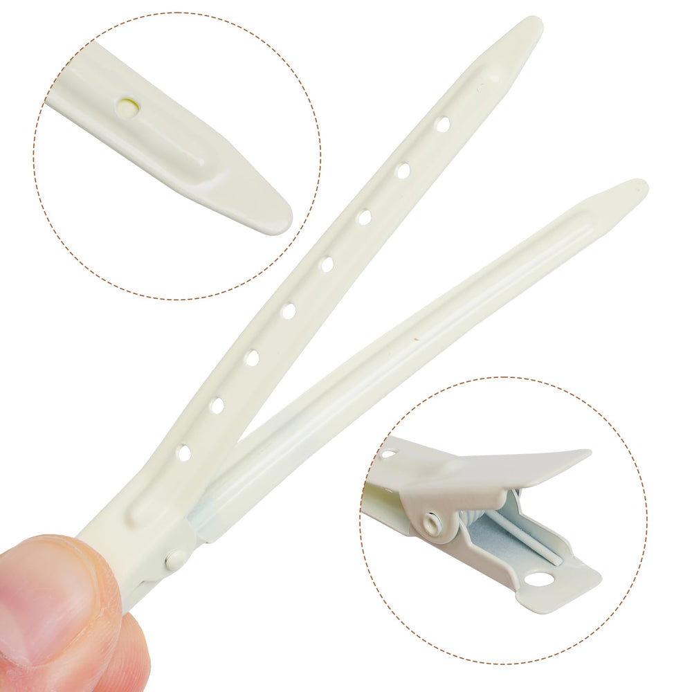 Bantoye 3.35-inch white duck bill clip for holding hair during styling.