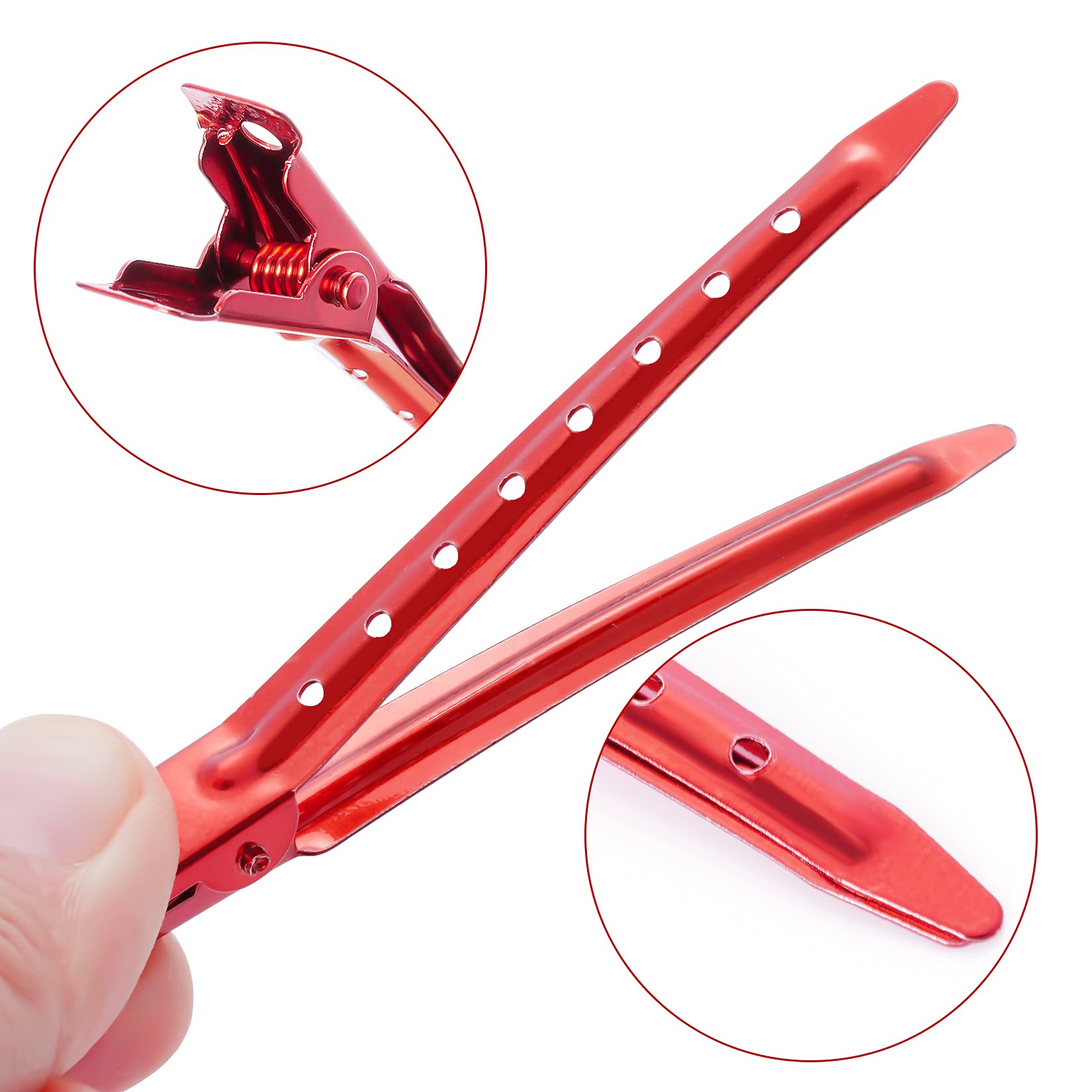 Bantoye duck bill clip red secured hold during curling and blow-drying.