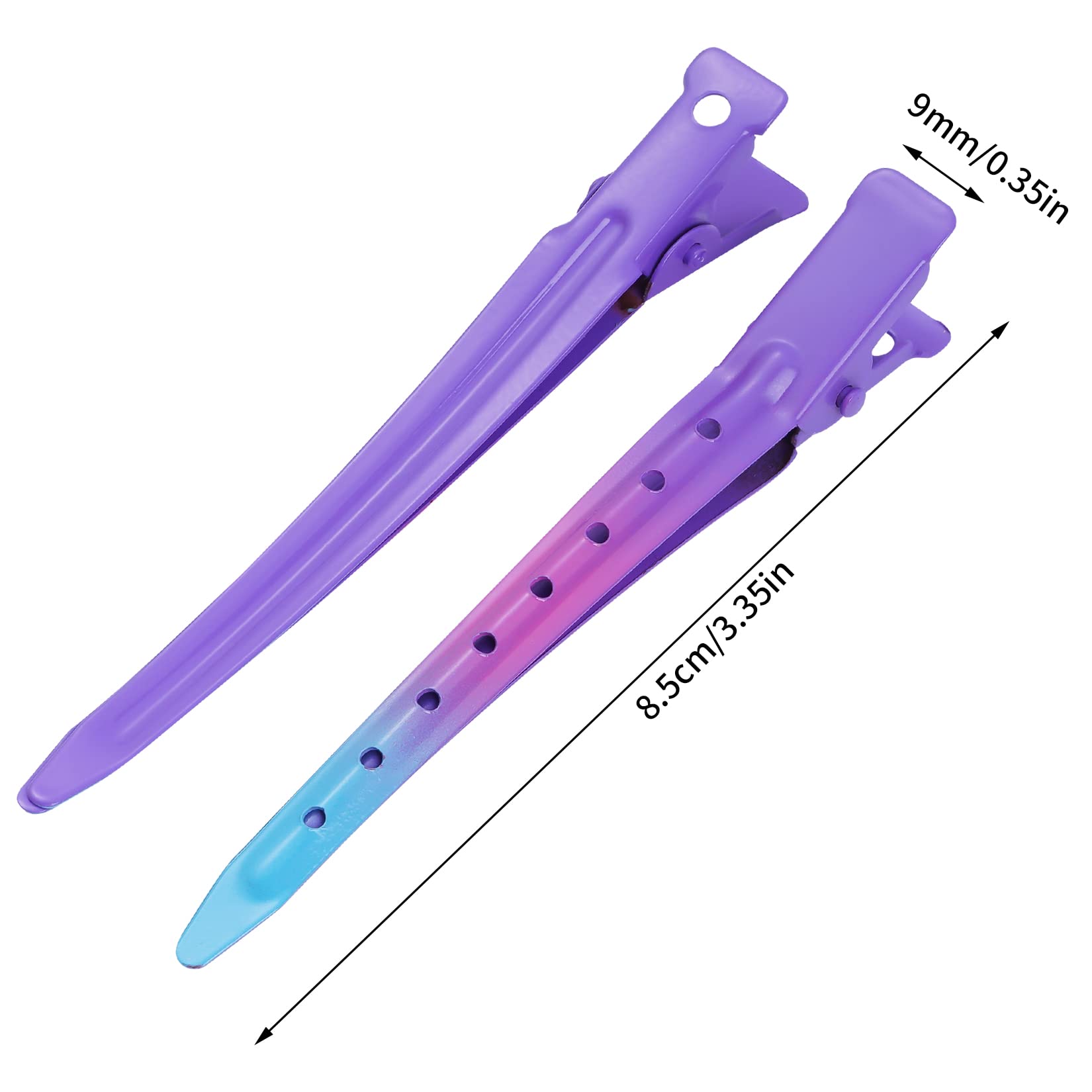 Bantoye duckbill clip gradient purple securing sections during curling and blow-drying.