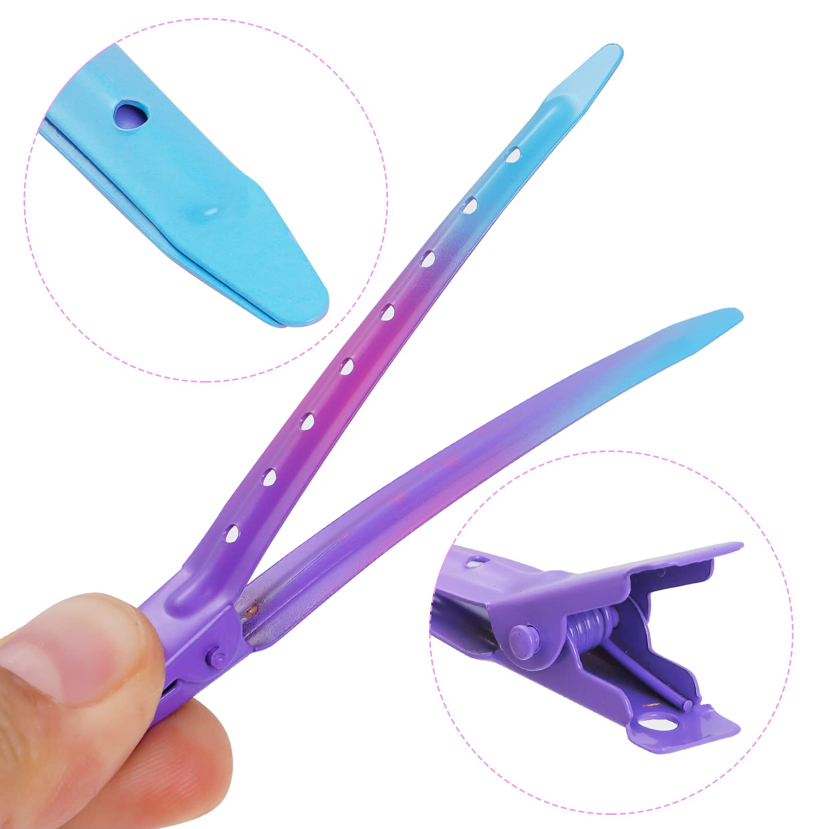 Bantoye duckbill clip gradient purple shown while coloring for neat parting.